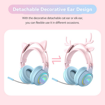 2023 Bluetooth слушалки Deer Ears Геймърска слушалка Геймър с микрофон за компютър с RGB светлина за приятелка