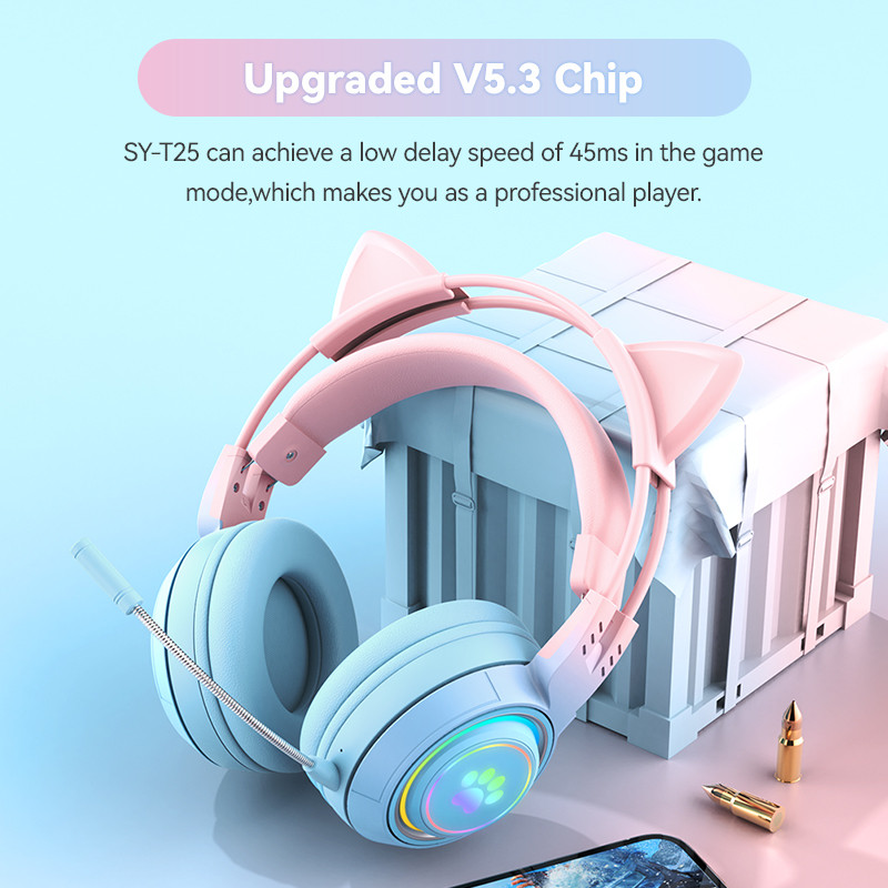 2023. gada Bluetooth austiņas Brieža ausis spēļu austiņas Spēlētājs ar mikrofonu datoram ar RGB gaismu draudzenei