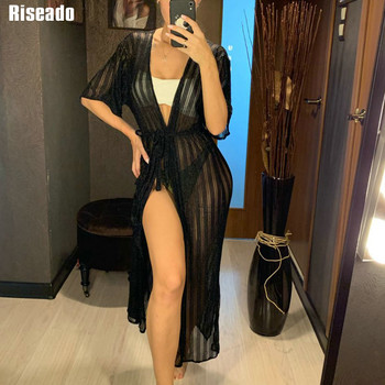 Riseado Mesh Kimono Γυναικείο σέξι μισό μανίκι μπικίνι με κάλυψη ανοιχτό μπροστινό χιτώνα παραλίας See Through Γυναικεία μαγιό 2023 Νέα ρούχα παραλίας