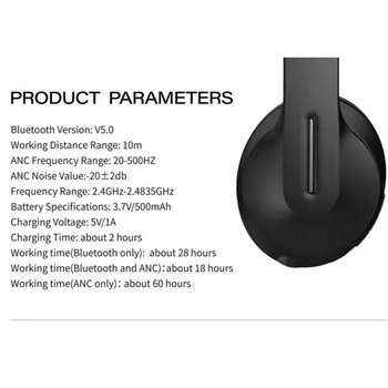 A03 2021 Νέα ασύρματα ακουστικά ακουστικών μείωσης θορύβου Bluetooth ANC με Mic Gaming Headset Stereo 3,5mm βύσμα