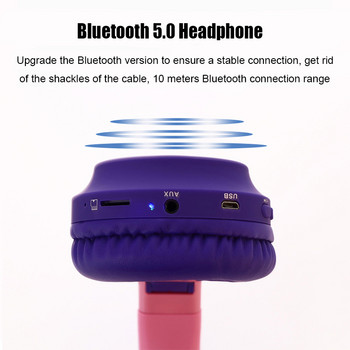 Παιδικά Bluetooth 5.0 Ακουστικά LED Φως Cat Ears Ασύρματο ακουστικό HIFI Stereo Bass ακουστικό για τηλέφωνα με μικρόφωνο