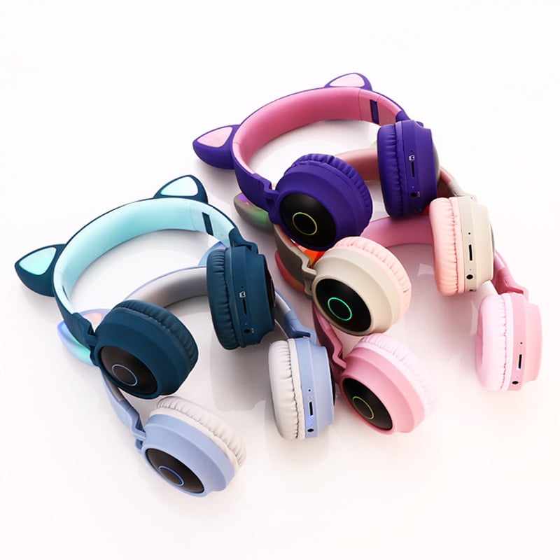 Παιδικά Bluetooth 5.0 Ακουστικά LED Φως Cat Ears Ασύρματο ακουστικό HIFI Stereo Bass ακουστικό για τηλέφωνα με μικρόφωνο