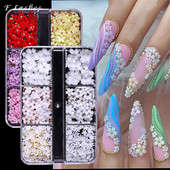 6 rešetki 3D bijeli akrilni cvjetni dijelovi za nokte Mješovite čelične perle privjesci Dizajn ukrasa za nokte DIY dodaci za kristalni nakit