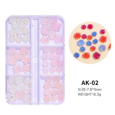 6 rešetki 3D bijeli akrilni cvjetni dijelovi za nokte Mješovite čelične perle privjesci Dizajn ukrasa za nokte DIY dodaci za kristalni nakit