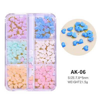 6 rešetki 3D bijeli akrilni cvjetni dijelovi za nokte Mješovite čelične perle privjesci Dizajn ukrasa za nokte DIY dodaci za kristalni nakit