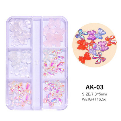 6 rešetki 3D bijeli akrilni cvjetni dijelovi za nokte Mješovite čelične perle privjesci Dizajn ukrasa za nokte DIY dodaci za kristalni nakit