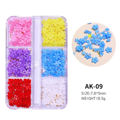 6 rešetki 3D bijeli akrilni cvjetni dijelovi za nokte Mješovite čelične perle privjesci Dizajn ukrasa za nokte DIY dodaci za kristalni nakit