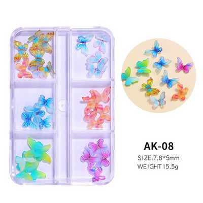 6 rešetki 3D bijeli akrilni cvjetni dijelovi za nokte Mješovite čelične perle privjesci Dizajn ukrasa za nokte DIY dodaci za kristalni nakit