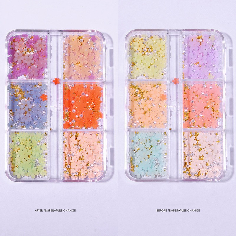 6 rešetki 3D bijeli akrilni cvjetni dijelovi za nokte Mješovite čelične perle privjesci Dizajn ukrasa za nokte DIY dodaci za kristalni nakit