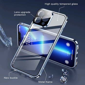 360 Πλήρης προστασία Μεταλλική Μαγνητική Γυάλινη Θήκη Κλειδαριάς Κλειδαριάς Διπλής Όψης Για iPhone 14 13 12 11 Προστασία φακού Pro Max Plus
