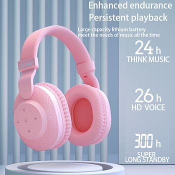525 Ακουστικά bluetooth 2021 Νέο ακουστικό TF κάρτα ακουστικών Hifi gaming ακουστικά FM play Pink για κορίτσια γυναίκες
