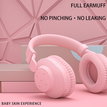 525 Слушалки bluetooth 2021 Нови слушалки TF карта слушалки Hifi геймърски слушалки FM игра Розово за момиче жени