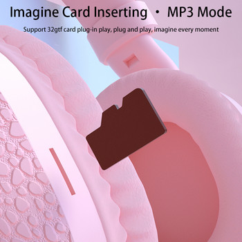 525 Слушалки bluetooth 2021 Нови слушалки TF карта слушалки Hifi геймърски слушалки FM игра Розово за момиче жени