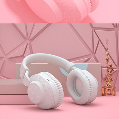 525 Ακουστικά bluetooth 2021 Νέο ακουστικό TF κάρτα ακουστικών Hifi gaming ακουστικά FM play Pink για κορίτσια γυναίκες