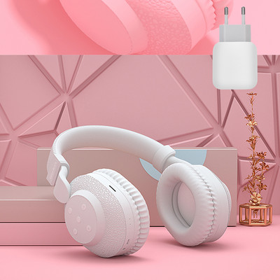 525 Ακουστικά bluetooth 2021 Νέο ακουστικό TF κάρτα ακουστικών Hifi gaming ακουστικά FM play Pink για κορίτσια γυναίκες