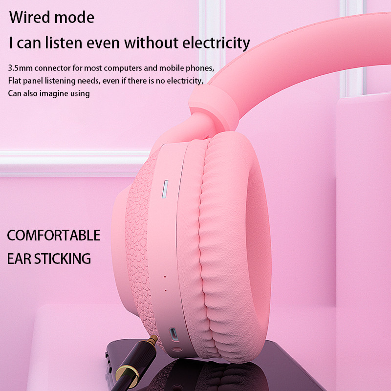 525 Ακουστικά bluetooth 2021 Νέο ακουστικό TF κάρτα ακουστικών Hifi gaming ακουστικά FM play Pink για κορίτσια γυναίκες