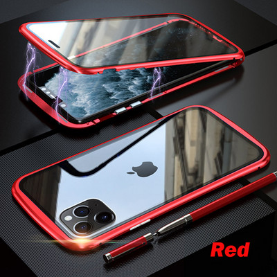 360 метален магнитен адсорбционен калъф за iPhone 14 13 12 11 Pro XS Max Двустранен стъклен калъф за iPhone 7 8 6 Plus X XR SE Cover