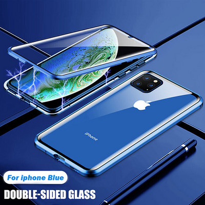 360 метален магнитен адсорбционен калъф за iPhone 14 13 12 11 Pro XS Max Двустранен стъклен калъф за iPhone 7 8 6 Plus X XR SE Cover