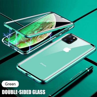 360 метален магнитен адсорбционен калъф за iPhone 14 13 12 11 Pro XS Max Двустранен стъклен калъф за iPhone 7 8 6 Plus X XR SE Cover