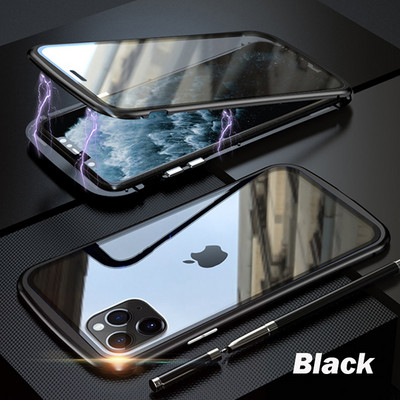360 метален магнитен адсорбционен калъф за iPhone 14 13 12 11 Pro XS Max Двустранен стъклен калъф за iPhone 7 8 6 Plus X XR SE Cover