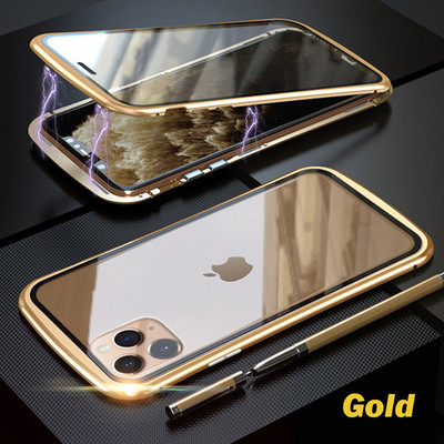 360 метален магнитен адсорбционен калъф за iPhone 14 13 12 11 Pro XS Max Двустранен стъклен калъф за iPhone 7 8 6 Plus X XR SE Cover