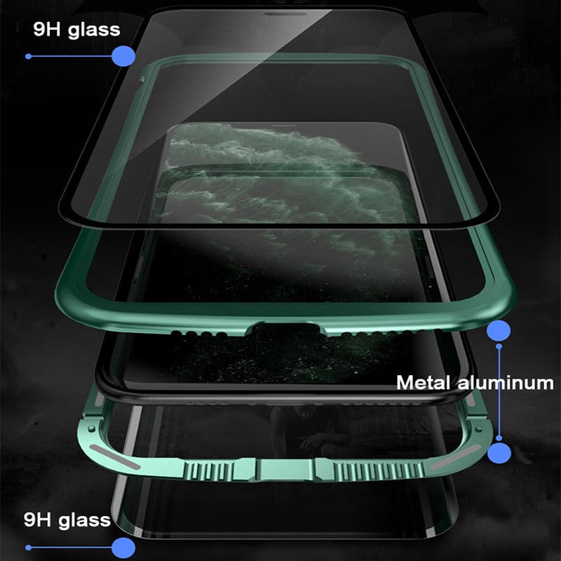 360 Μεταλλική μαγνητική θήκη προσρόφησης για iPhone 14 13 12 11 Pro XS Max διπλής όψης γυάλινη θήκη για iPhone 7 8 6 Plus X XR SE Κάλυμμα