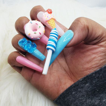 Kawaii 20бр. Талисмани за нокти Kawaii Pink Cartoon Donut Ice Cream Bear/Candy/Lollipop Mixed Resin Acrylic For DIY Nail Art Decoration