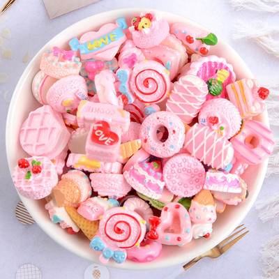 Kawaii 20db Nail Charms Kawaii Pink Cartoon Donut Ice Cream Bear/Candy/Nallipop kevert gyanta akril barkácsolás körömdíszítéshez