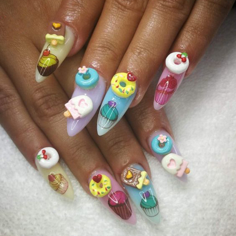 Kawaii 20db Nail Charms Kawaii Pink Cartoon Donut Ice Cream Bear/Candy/Nallipop kevert gyanta akril barkácsolás körömdíszítéshez
