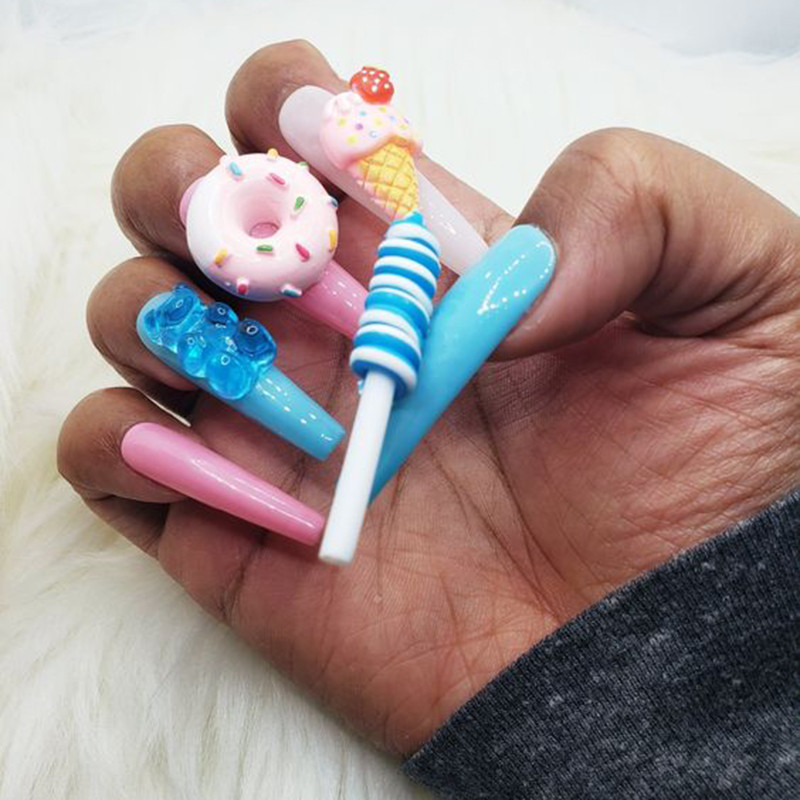 Kawaii 20db Nail Charms Kawaii Pink Cartoon Donut Ice Cream Bear/Candy/Nallipop kevert gyanta akril barkácsolás körömdíszítéshez