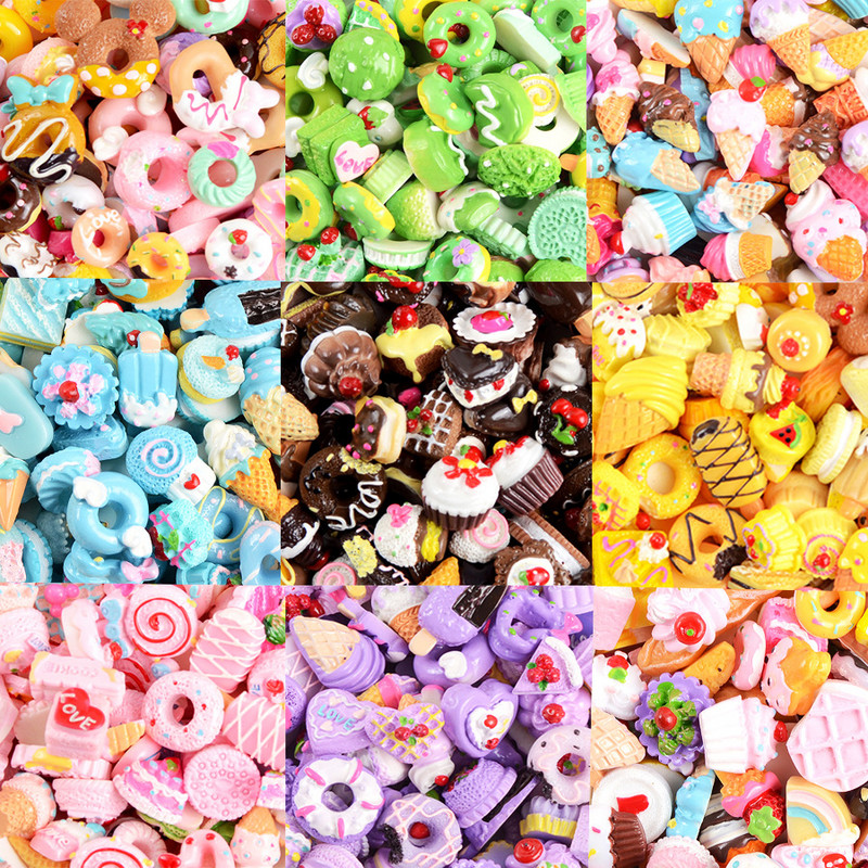 Kawaii 20db Nail Charms Kawaii Pink Cartoon Donut Ice Cream Bear/Candy/Nallipop kevert gyanta akril barkácsolás körömdíszítéshez