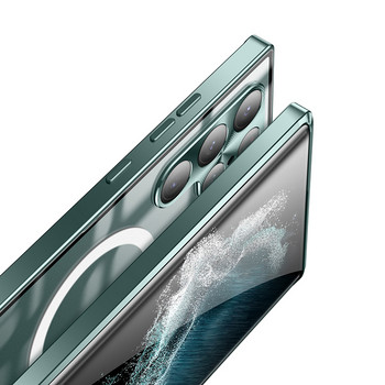 За Magsafe Магнитен калъф за безжично зареждане за Samsung Galaxy S23 S22 S21 Ultra Plus Метална рамка Защитен заден капак на обектива