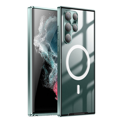 Magsafe`i magnetilise juhtmevaba laadimisümbrise jaoks Samsung Galaxy S23 S22 S21 Ultra Plus metallraamiga objektiivi kaitse tagakaas