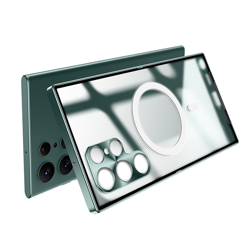 Magsafe`i magnetilise juhtmevaba laadimisümbrise jaoks Samsung Galaxy S23 S22 S21 Ultra Plus metallraamiga objektiivi kaitse tagakaas