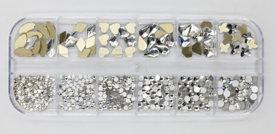 12 rešetki 120 komada različitih veličina boja stakleni kristal AB kamenčić prozirni ravni 3D svjetlucavi ukrasi za nokte sa kamenčićima