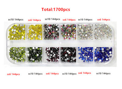 12 rešetki 120 komada različitih veličina boja stakleni kristal AB kamenčić prozirni ravni 3D svjetlucavi ukrasi za nokte sa kamenčićima