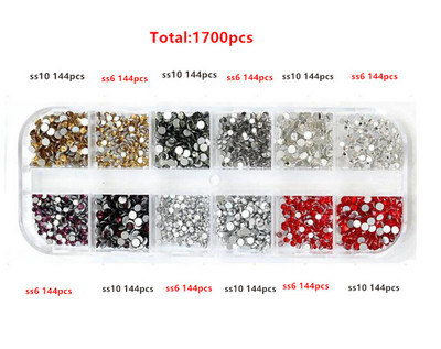 12 rešetki 120 komada različitih veličina boja stakleni kristal AB kamenčić prozirni ravni 3D svjetlucavi ukrasi za nokte sa kamenčićima