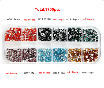 12 rešetki 120 komada različitih veličina boja stakleni kristal AB kamenčić prozirni ravni 3D svjetlucavi ukrasi za nokte sa kamenčićima