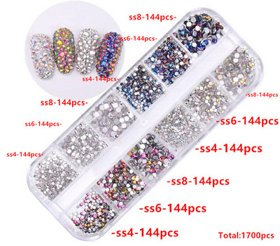 12 rešetki 120 komada različitih veličina boja stakleni kristal AB kamenčić prozirni ravni 3D svjetlucavi ukrasi za nokte sa kamenčićima