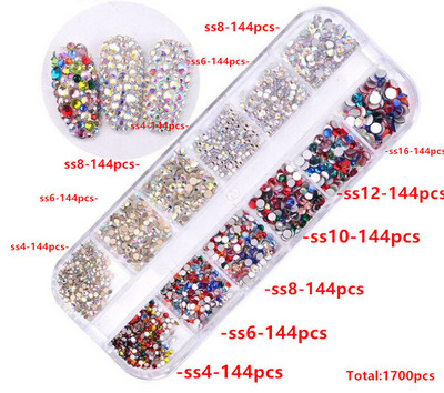 12 rešetki 120 komada različitih veličina boja stakleni kristal AB kamenčić prozirni ravni 3D svjetlucavi ukrasi za nokte sa kamenčićima
