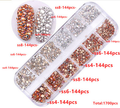 12 rešetki 120 komada različitih veličina boja stakleni kristal AB kamenčić prozirni ravni 3D svjetlucavi ukrasi za nokte sa kamenčićima