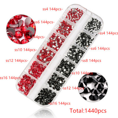 12 rešetki 120 komada različitih veličina boja stakleni kristal AB kamenčić prozirni ravni 3D svjetlucavi ukrasi za nokte sa kamenčićima