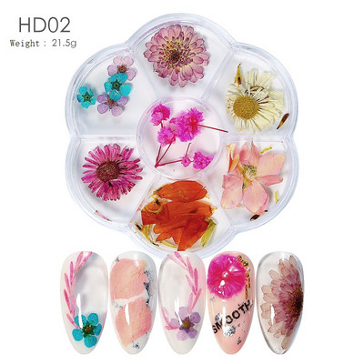 3D Dry Flower Nail Art Διακόσμηση Πραγματικά μίνι αυτοκόλλητα αποξηραμένα άνθη Φυσικά σχέδια με λουλουδάτα γοητεία DIY Αξεσουάρ για νύχια μανικιούρ
