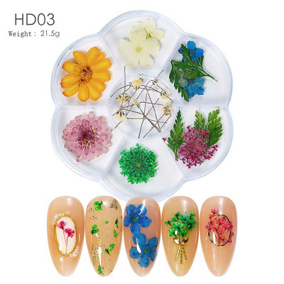 3D Dry Flower Nail Art Διακόσμηση Πραγματικά μίνι αυτοκόλλητα αποξηραμένα άνθη Φυσικά σχέδια με λουλουδάτα γοητεία DIY Αξεσουάρ για νύχια μανικιούρ