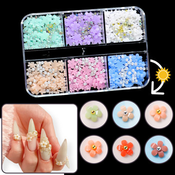 UV слънчева светлина Промяна на цвета Nail Art Flower Heart Light Sensitive Colors Changing Macaroon Floret 3D Accessory Kit Nails Decoration