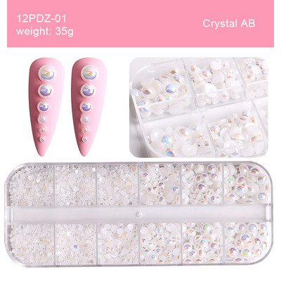 12 mrežastih privjesaka Biserni ukrasi za nokte Flatback Bijelo ružičasto srebrne perle Lopta 3D nakit za nokte Kristalni dijamant DIY manikura