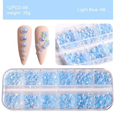 12 mrežastih privjesaka Biserni ukrasi za nokte Flatback Bijelo ružičasto srebrne perle Lopta 3D nakit za nokte Kristalni dijamant DIY manikura