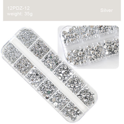 12 mrežastih privjesaka Biserni ukrasi za nokte Flatback Bijelo ružičasto srebrne perle Lopta 3D nakit za nokte Kristalni dijamant DIY manikura