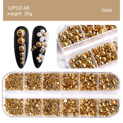 12 mrežastih privjesaka Biserni ukrasi za nokte Flatback Bijelo ružičasto srebrne perle Lopta 3D nakit za nokte Kristalni dijamant DIY manikura