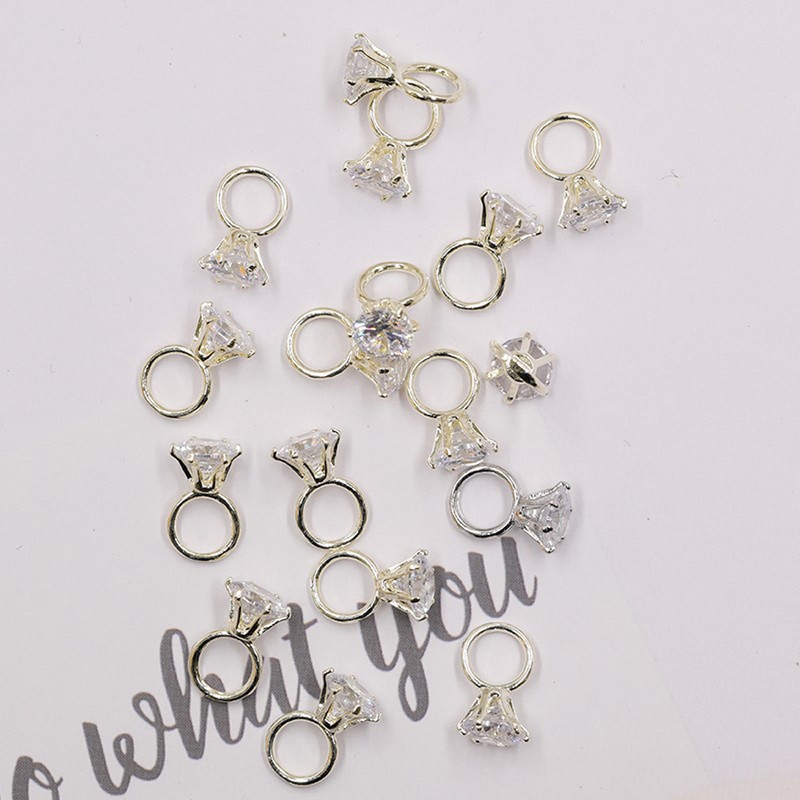 1 par okruglih prozirnih cirkonskih kamenčića od zlatne/srebrne metalne legure prsten za nokte na vrhovima dizajn 3D staklo za vjenčanje srebrni dijamantni ukras za nokte